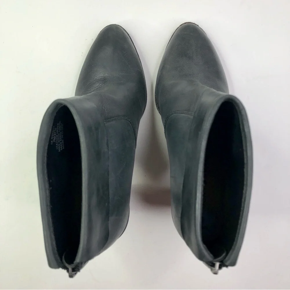 Lucky Brand Nycott fold-over ankle boots stacked heel dk grey leather ba…